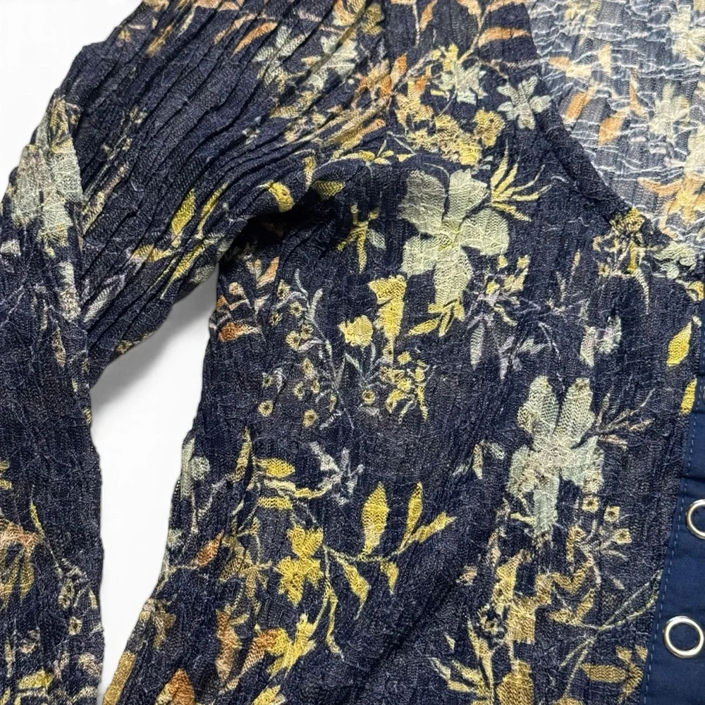 5 for $25!! Free People We the Free Angelina Top Indigo Floral Long Sleeve